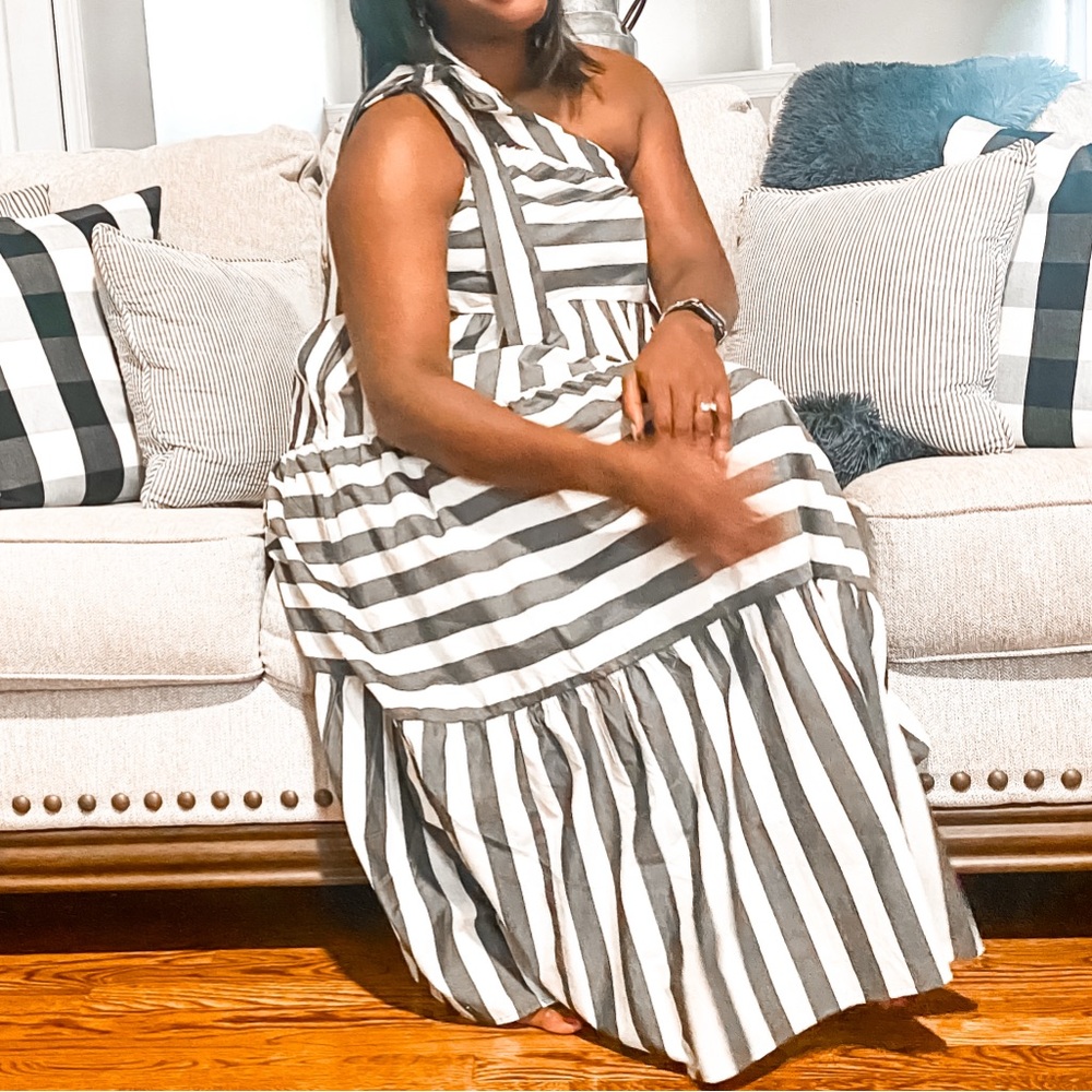 Target Monochrome Striped One-Shoulder Maxi Dress